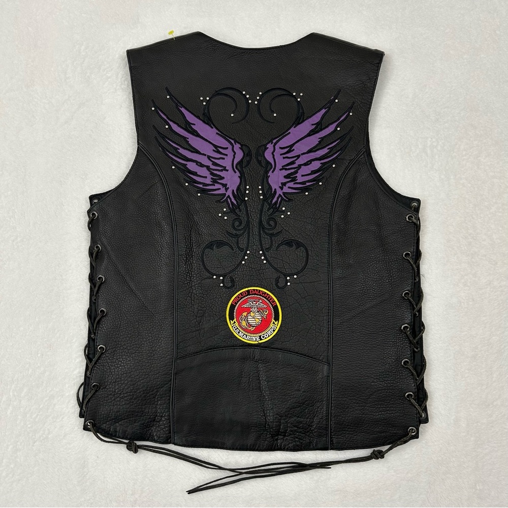 Milwaukee Leather Stud and Wings Black Motorcycle Biker Vest US Marine Womens S.